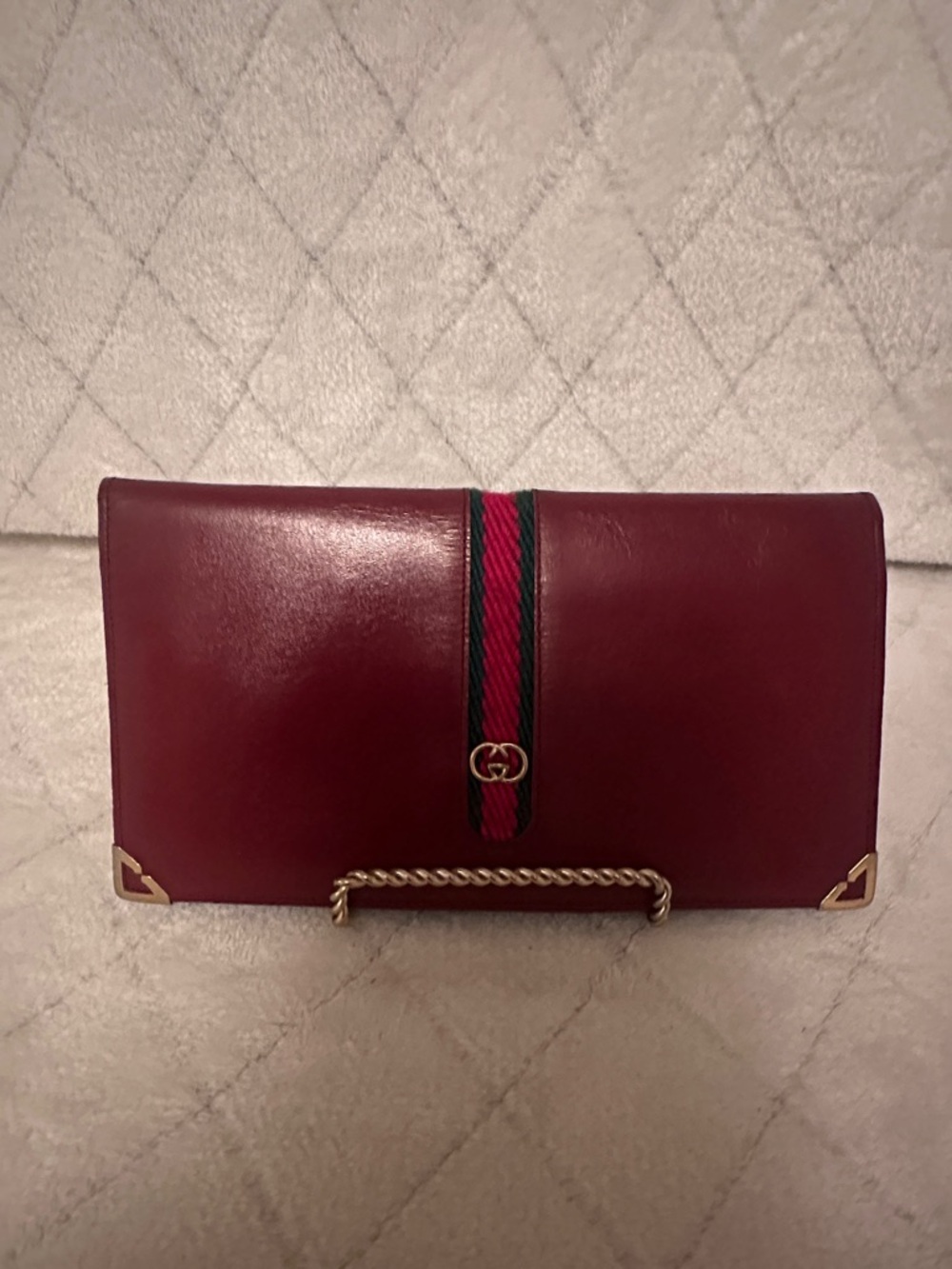 Vintage Gucci Burgundy Long Wallet Green-Red Web Stripe